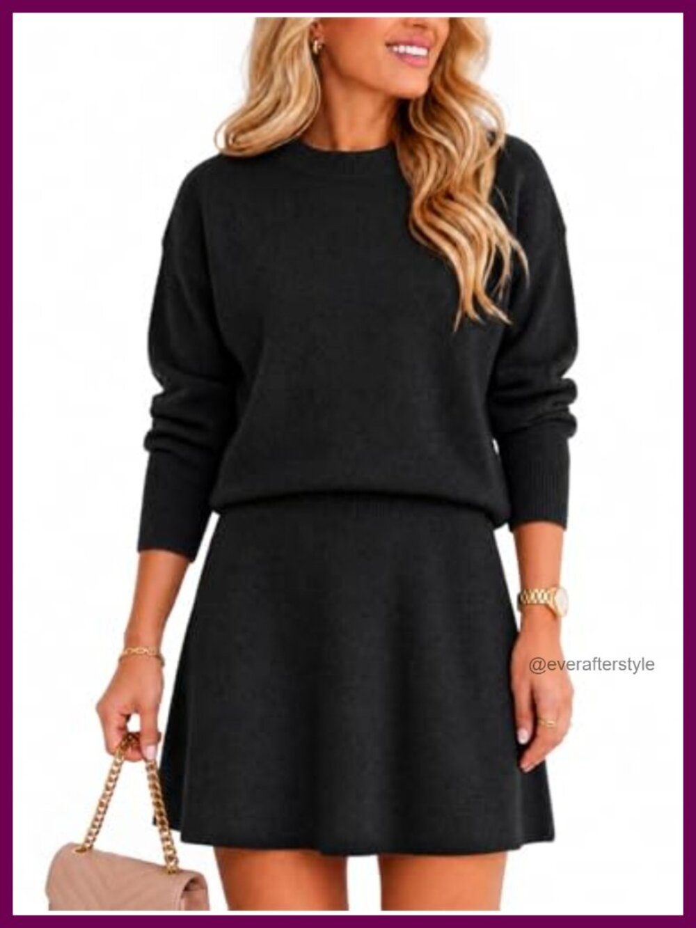 Wenrine Women's Knit Sweater Skirt Set Long Sleeve Pullover Mini Skirt Casual